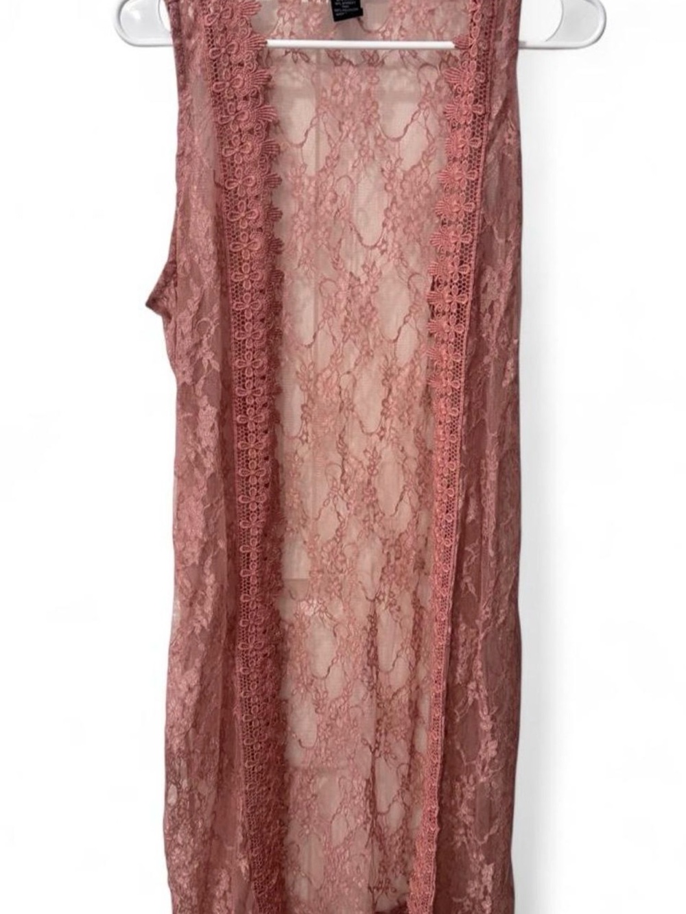 Polly & Esther Dusty Rose Lace Sheer Duster